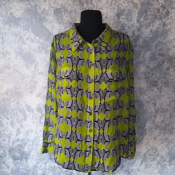 True By Vince Camuto Geometric Patterned Button-Up Shirt Size XL - Picture 1 of 10